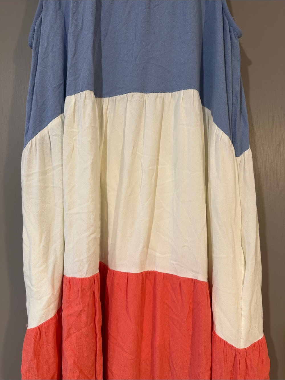 L Love Colorblock Midi Dress Size S Blue Cream Coral Sleeveless Flowy - Picture 4 of 10